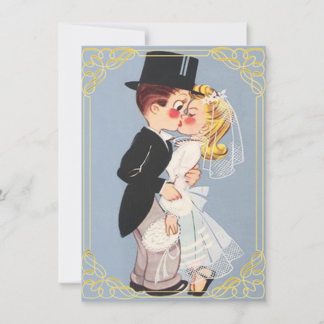 Cute framed bride and groom invitation (Front)
