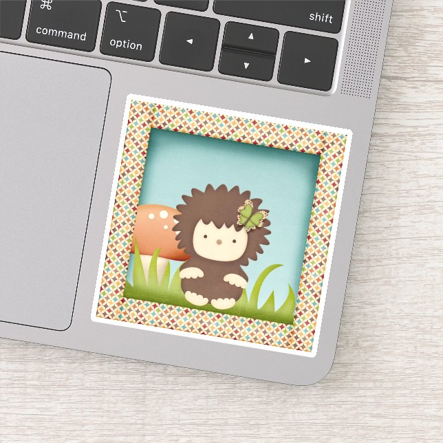 Cute Framed Hedgehog Cartoon Die Cut Sticker Decal (Detail)