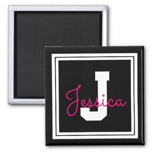 Cute Framed Name  Monogram  Black White  Pink Magnet
