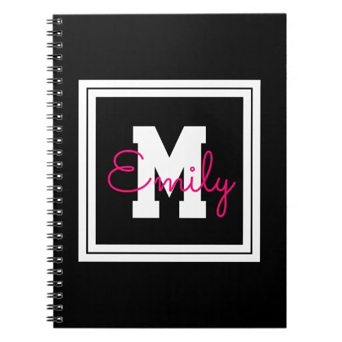Cute Framed Name  Monogram  Black White  Pink Notebook