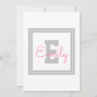 Cute Framed Name & Monogram | Light Grey & Pink