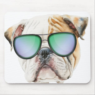 Cute français bulldog with sunglasses, Funny puppy Mouse Pad