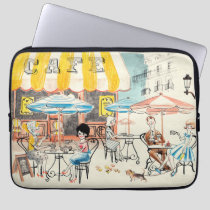 Cute France Café Scene Sketch Laptop Sleeve