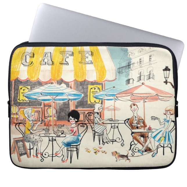 Cute France Café Scene Sketch Laptop Sleeve (Front)