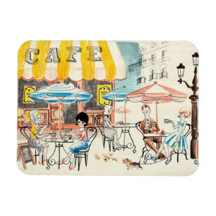 Cute France Café Scene Sketch Magnet