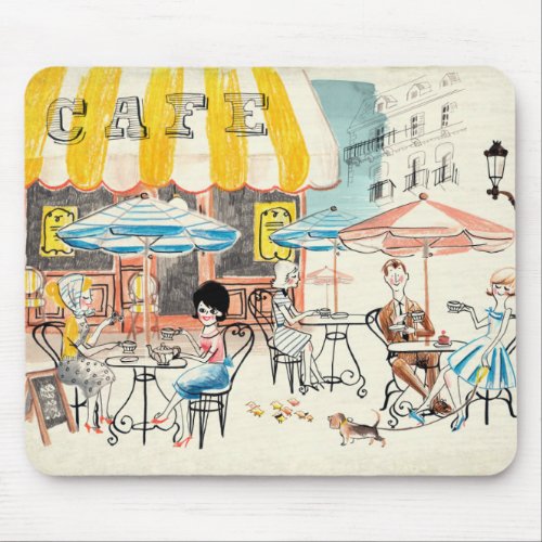 Cute France Caf Scene Sketch Mouse Pad