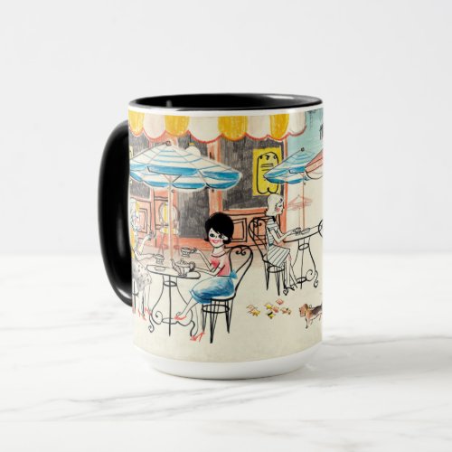 Cute France Caf Scene Sketch Mug