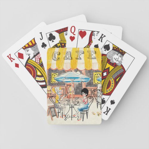 Cute France Caf Scene Sketch Poker Cards