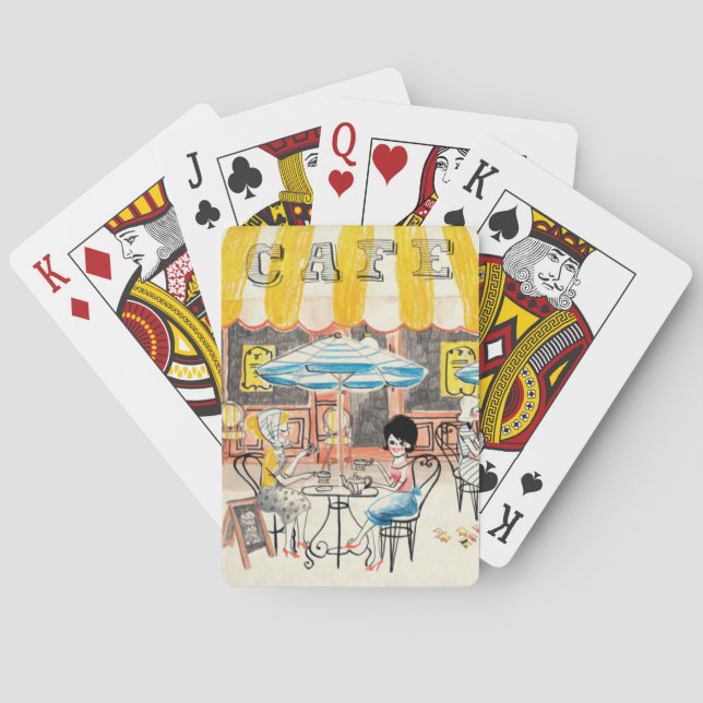 Cute France Café Scene Sketch Poker Cards (Back)