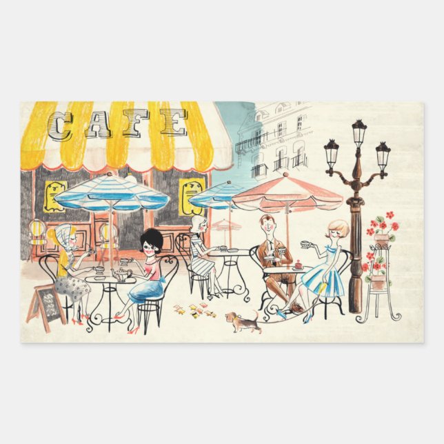 Cute France Café Scene Sketch Rectangular Sticker (Front)