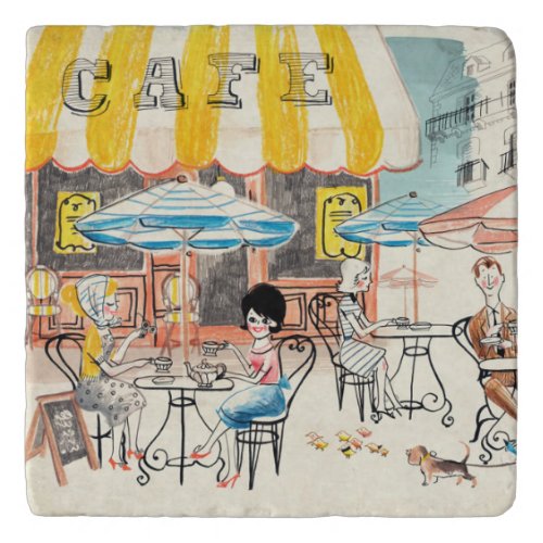 Cute France Caf Scene Sketch Trivet