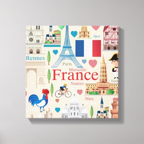 Cute France Icons Canvas Print
