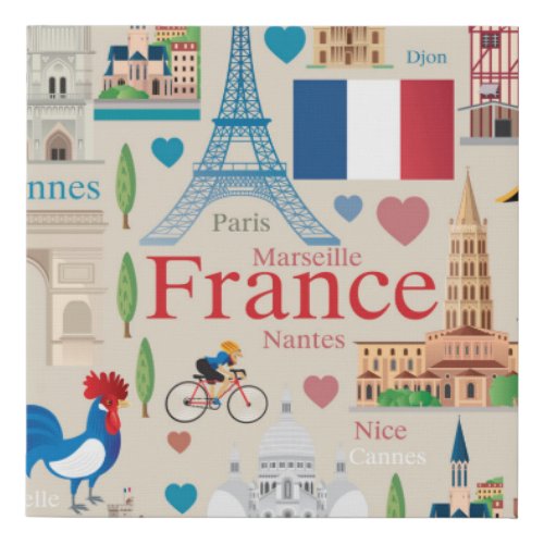 Cute France Icons Faux Canvas Print