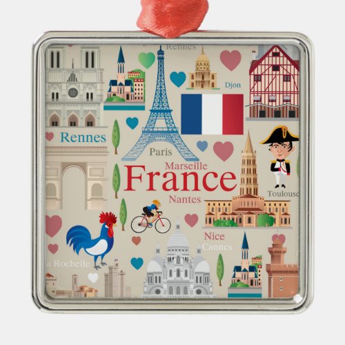 Cute France Icons Metal Ornament