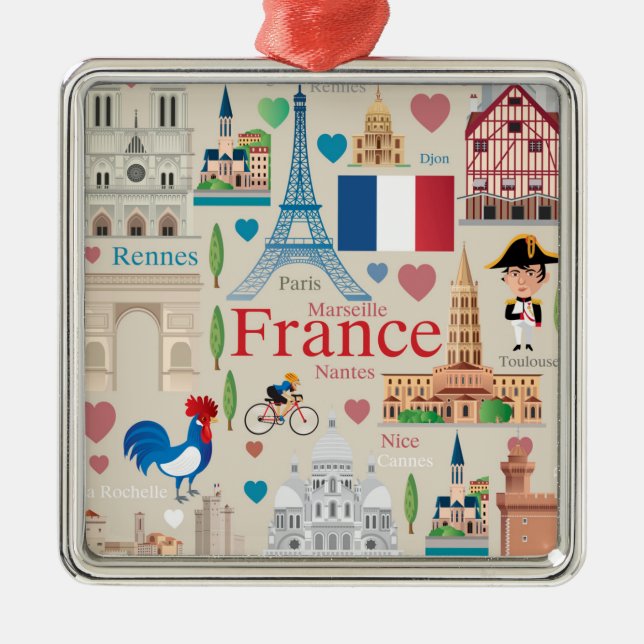 Cute France Icons Metal Ornament (Front)