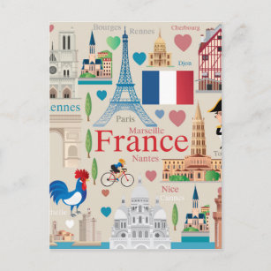 Cute France Icons Postcard