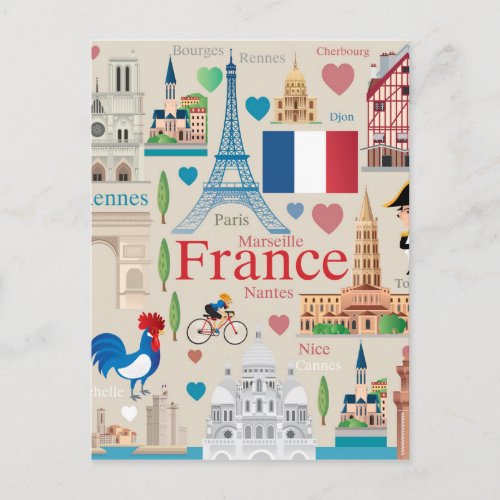 Cute France Icons Postcard