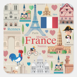 Cute France Icons Square Sticker