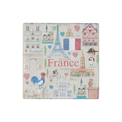 Cute France Icons Stone Magnet