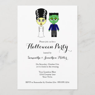 Cute Frankenstein and Bride Halloween Party Invitation