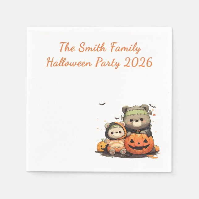 Cute Frankenstein Bear Halloween Custom Napkins (Front)