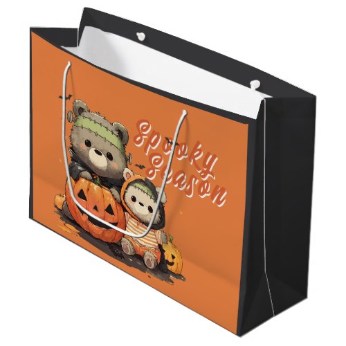 Cute Frankenstein Bear Halloween Spooky Season Large Gift Bag