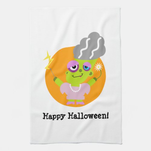 Cute Frankenstein Bride Halloween Cartoon Kitchen Towel