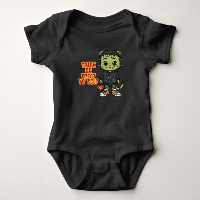 Cute Frankenstein Cat Monster – Kawaii Spooky Hall Baby Bodysuit (Front)