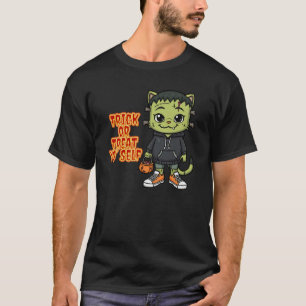 Cute Frankenstein Cat Monster – Kawaii Spooky Hall T-Shirt