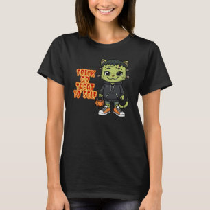 Cute Frankenstein Cat Monster – Kawaii Spooky Hall T-Shirt