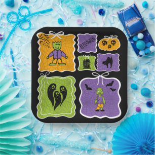 Cute Frankenstein Coquette Halloween Paper Plates