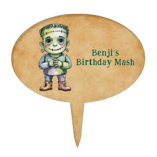 Cute Frankenstein Halloween Birthday Boy Party Cake Topper