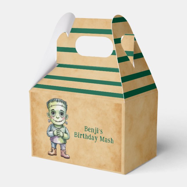 Cute Frankenstein Halloween Birthday Boy Party Favor Boxes (Front Side)