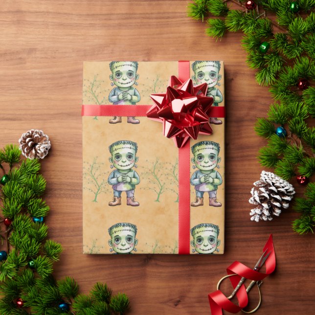 Cute Frankenstein Halloween Birthday Boy Party Wrapping Paper (Holiday Gift)