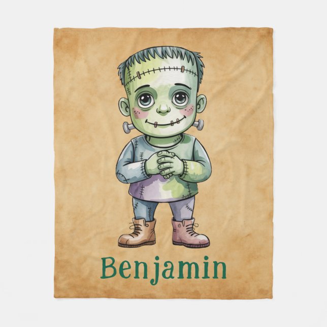 Cute Frankenstein Halloween Birthday Mash Gift Fleece Blanket (Front)