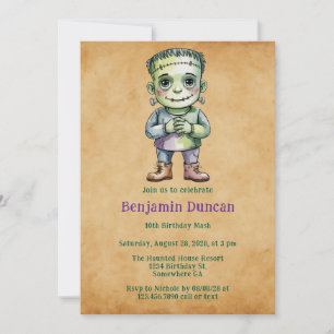 Cute Frankenstein Halloween Boy Birthday Mash Invitation