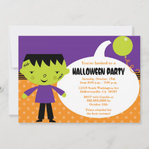 Cute Frankenstein Halloween Costume Party Invite