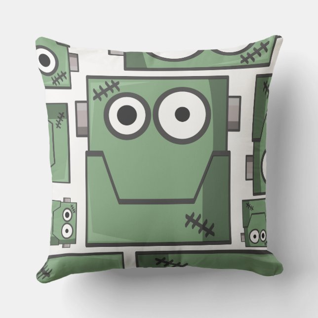 Cute Frankenstein Halloween Square Throw Pillow (Back)