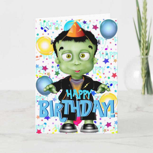 Cute Frankenstein Monster Halloween Birthday Card (Front)