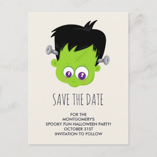 Cute Frankenstein Monster Halloween Save the Date Postcard