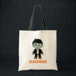 Cute Frankenstein Monster Halloween Trick or Treat Tote Bag<br><div class="desc">The design features a cute Frankenstein zombie cartoon monster and a custom name.</div>