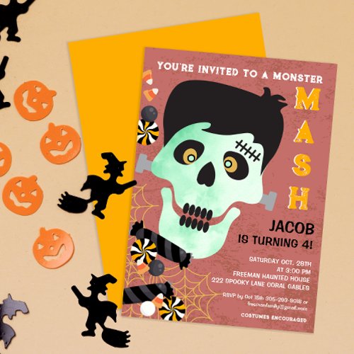 Cute Frankenstein Monster Mash Halloween Birthday  Invitation