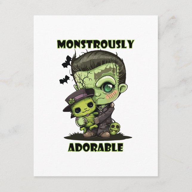  Cute Frankenstein Monster with plushie Enclosure Card (Front)