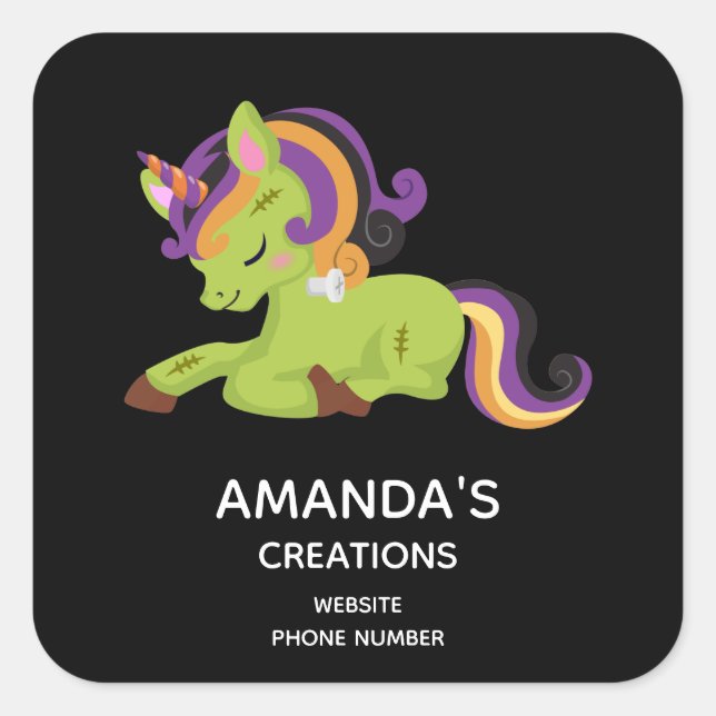 Cute Frankenstein Unicorn Business Square Sticker (Front)
