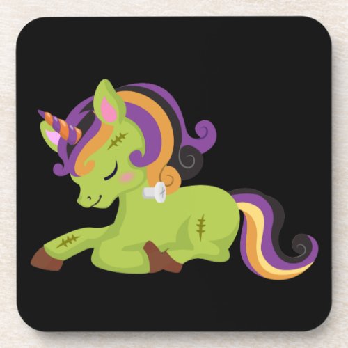 Cute Frankenstein Unicorn Halloween Beverage Coaster