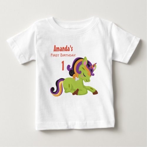 Cute Frankenstein Unicorn Halloween Birthday Baby T_Shirt