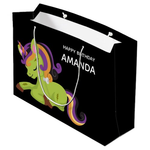 Cute Frankenstein Unicorn Halloween Birthday Large Gift Bag