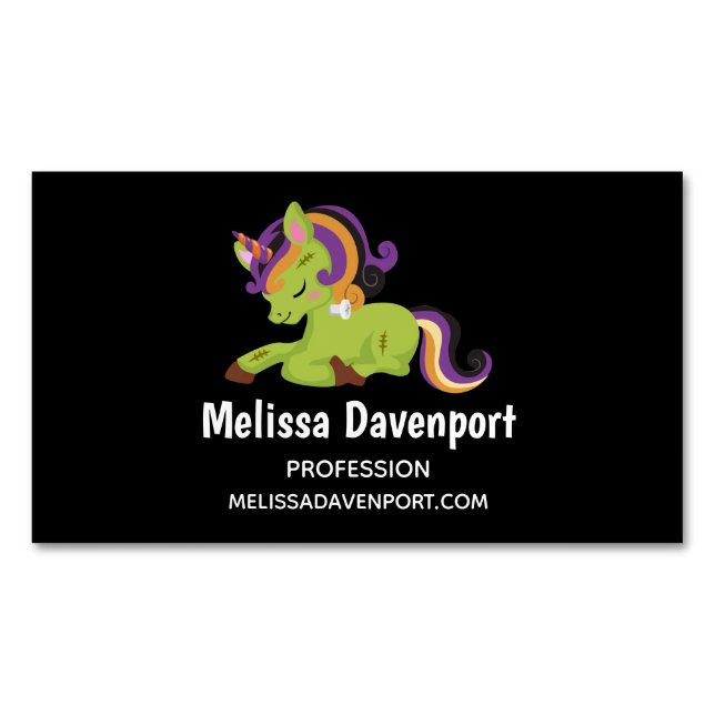 Cute Frankenstein Unicorn Halloween Business Card Magnet (Front)