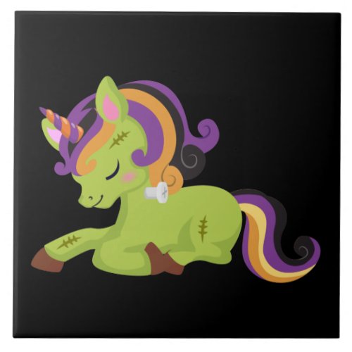 Cute Frankenstein Unicorn Halloween Ceramic Tile