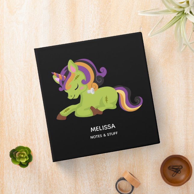 Cute Frankenstein Unicorn Halloween Drawing 3 Ring Binder (In Situ)